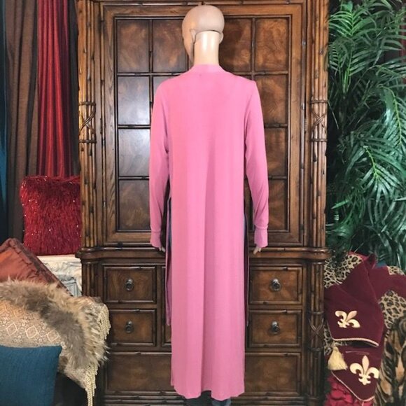 NWOT Cuddl Duds Pink Ribbed Knit High Slit Open Front Duster Cardigan - Picture 3 of 11